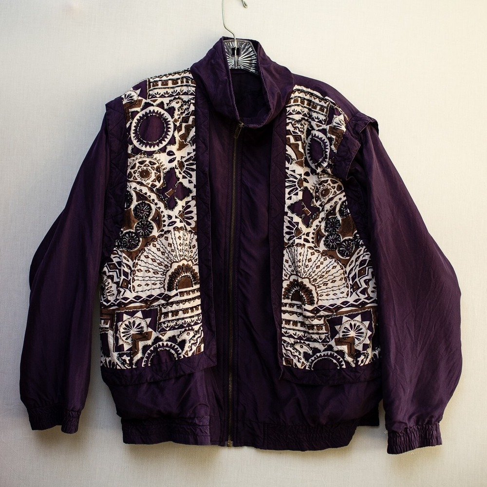 Bocoo Purple Jacket S Full-Zip 80s 90s 100% Silk Windbreaker lined beads Vintage